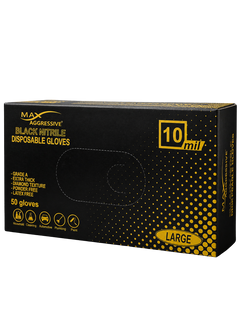 Max Aggressive 10 Mil Heavy-Duty Diamond Grip Black Nitrile Gloves (Box)