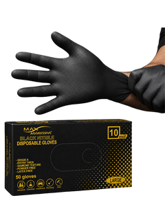 Max Aggressive 10 Mil Heavy-Duty Diamond Grip Black Nitrile Gloves (Box)