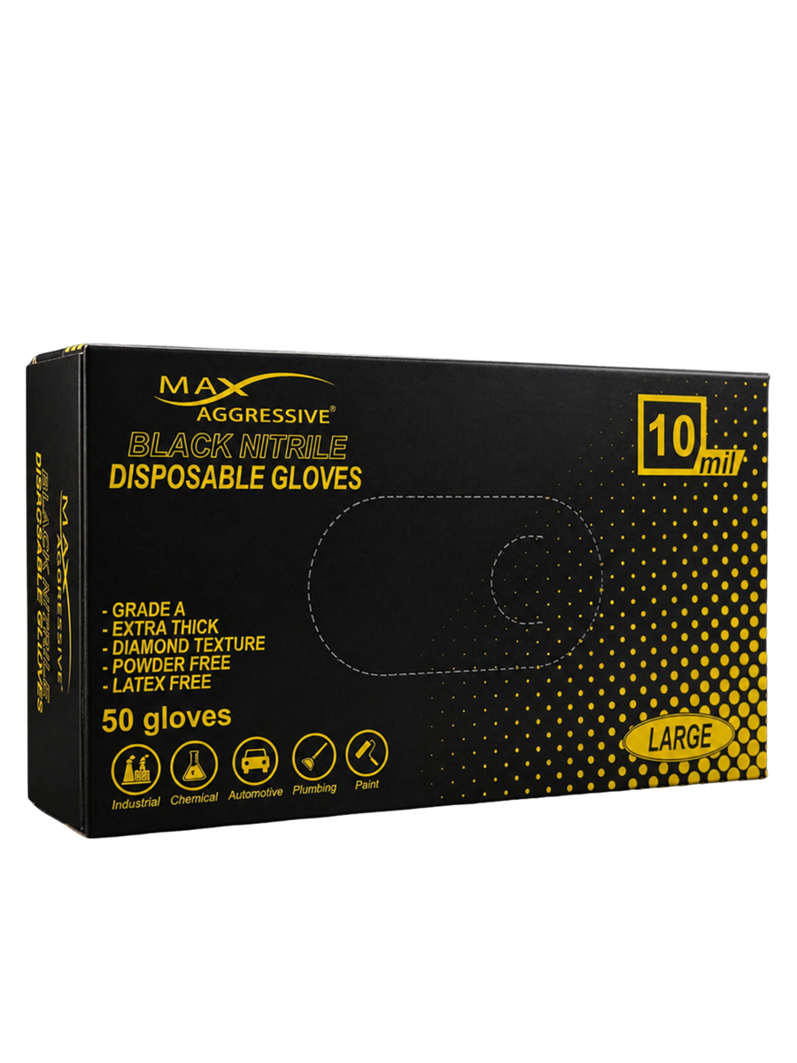 Max Aggressive 10 Mil Heavy-Duty Diamond Grip Black Nitrile Gloves (Box)