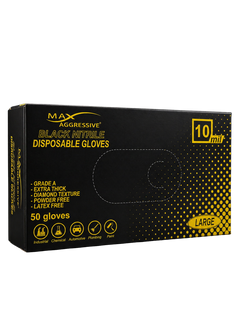 Max Aggressive 10 Mil Heavy-Duty Diamond Grip Black Nitrile Gloves (Box)