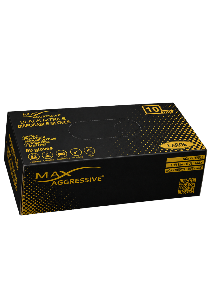 Max Aggressive 10 Mil Heavy-Duty Diamond Grip Black Nitrile Gloves (Box)