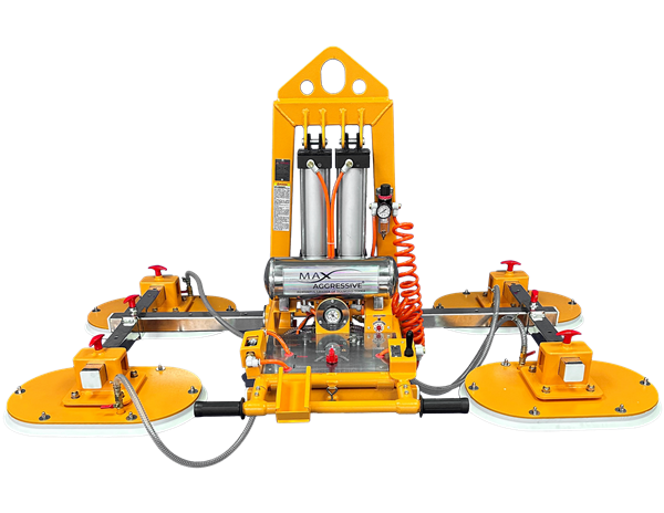 MAXVL100-W four-pad compressed-air stone vacuum lifter from Lumax Innovations with white rubber pads and included trolley
