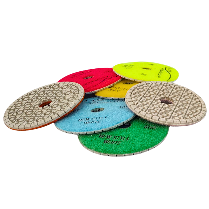 4" Wet Polishing Pads New Style White – 7-Step Non-Marking Diamond System