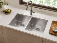 Lumax 33" 50/50 Handmade Double-Bowl Sink - 16-Gauge 304 Stainless Steel