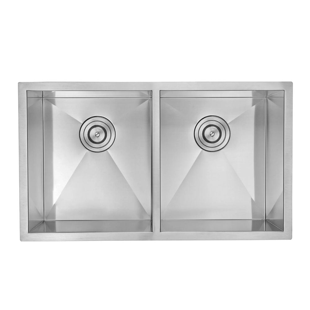 Lumax 33" 50/50 Handmade Double-Bowl Sink - 16-Gauge 304 Stainless Steel