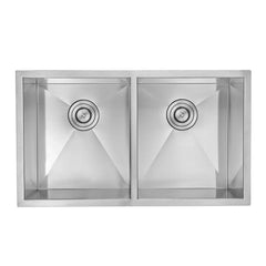 Lumax 33" 50/50 Handmade Double-Bowl Sink - 16-Gauge 304 Stainless Steel