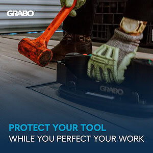 GRABO Impact Plate — official product/application photo 2. Consult the listed package contents; demonstration tools and surfaces are not part of the accessory.