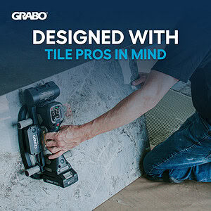 GRABO Tile Vibration Attachment — official product/application photo 8. Consult the listed package contents; demonstration tools and surfaces are not part of the accessory.