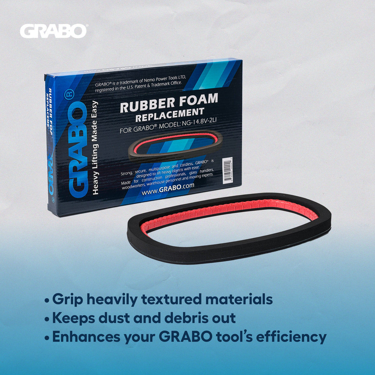 GRABO Foam Rubber Replacement Seal — Type A1 — official product/application photo; accessories shown for demonstration are not included