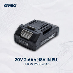 GRABO Pro Brushless Battery — 20V 2.6Ah — official product/application photograph 2. Refer to the selected listing for included components.