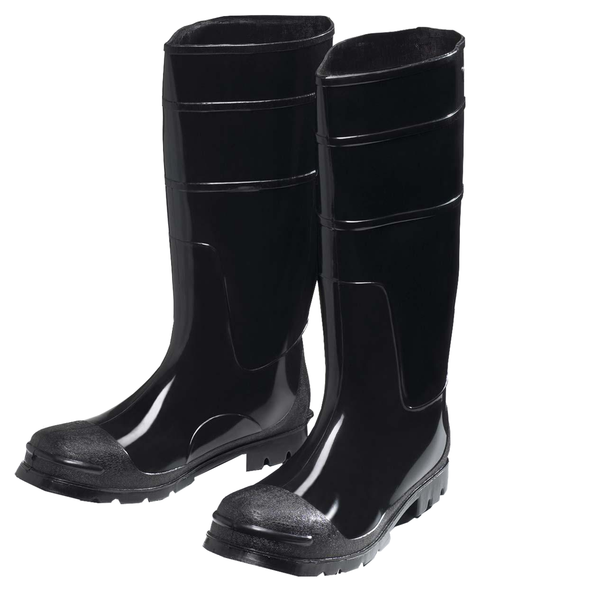 Black steel-toe PVC work boots; supplier product-family view, select shoe size separately.